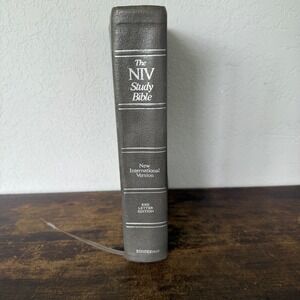 The NIV Study Bible Red Letter Edition Zondervan Gray Top Grain Leather 1985